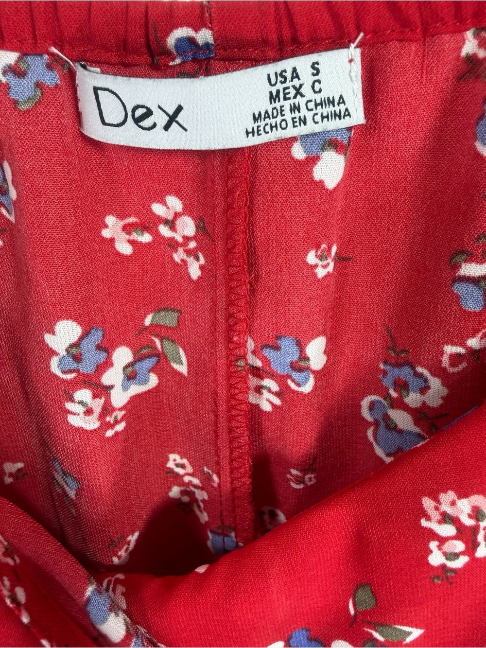 Dex Red Floral Spaghetti-Strap Dress with Blue and White Accents size small - Picture 2 of 13